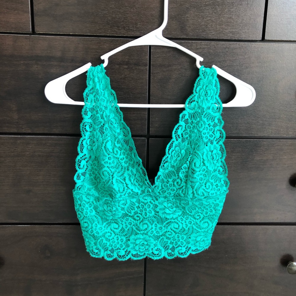 Bebe turquoise lace corset crop XS